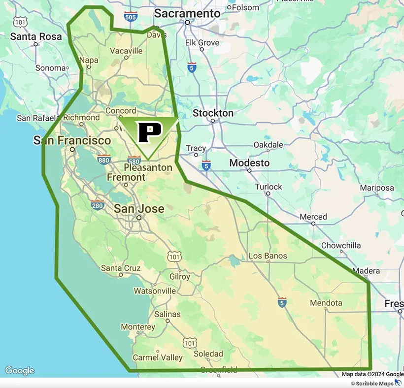 Performance Pest Management Service Area Map San Francisco, CA