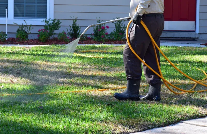 spraying lawn weed control